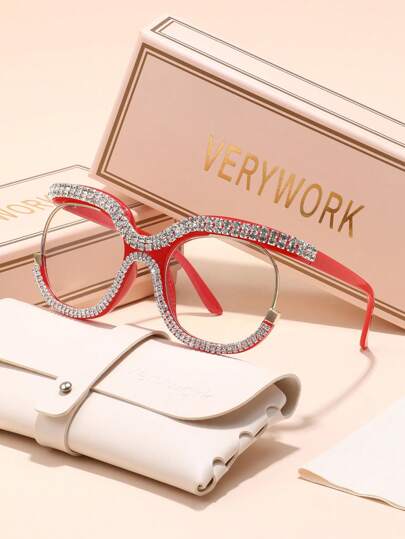Verywork نظارات نسائية إنستايل فاخرة مزينة بالراين الكريستالي، واضحة للاستخدام اليومي في المكتب والشارع والقيادة والأعمال الرسمية، اكسسوارات أنيقة مناسبة للهدايا