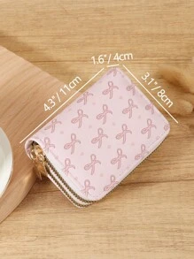 粉色蝴蝶结爱心图案多功能零钱包，双拉链卡夹，多卡位卡片收纳盒，用于存储信用卡，轻巧简约，时尚，现代，商务，周年纪念，圣诞节，情人节，生日礼物，礼物，送给爱人，送给女士，送给女孩，送给女士，送给女性，学校宿舍和返校用的学校用品包