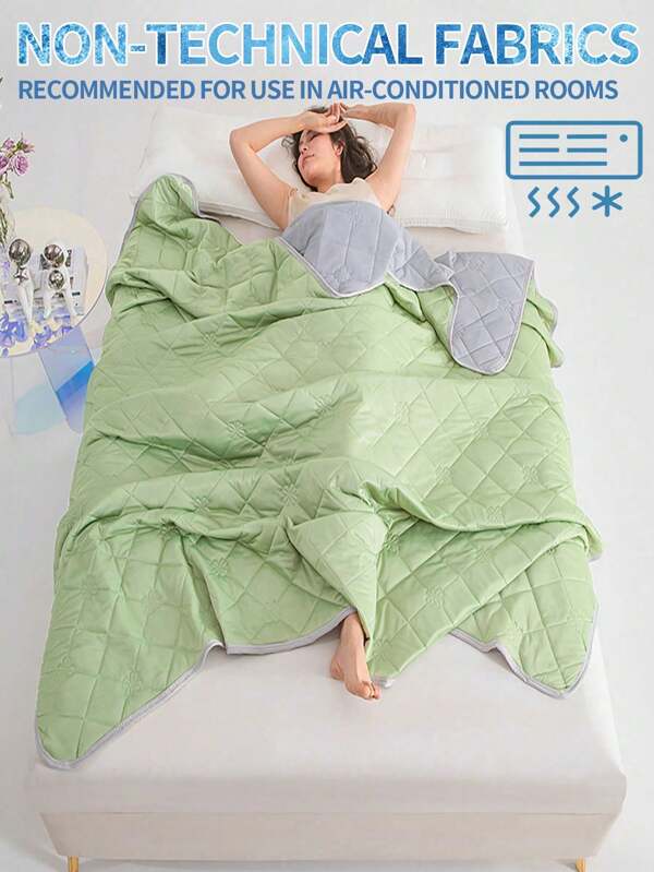 1-częściowy, jednokolorowy koc chłodzący z kratką diamentową i nadrukiem kwiatowym, minimalistyczna moda / materiał chłodzący / pikowane wzmocnione krawędzie / zapewnia chłód i wygodę dla osób śpiących na gorąco, nadaje się do prania w pralce, lekki i przenośny