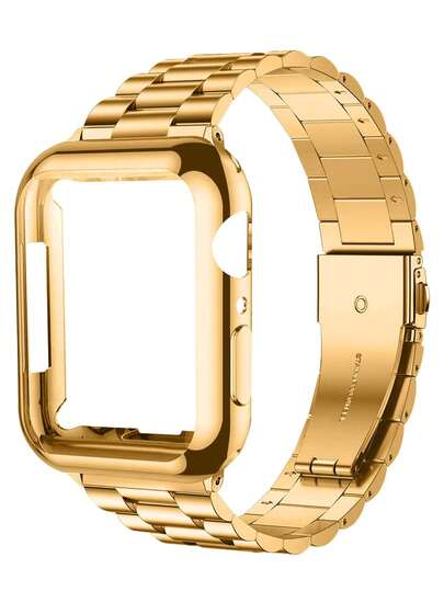 Stainless Steel Watch Band + TPU Protective Case Compatible With Apple Watch 8 7 6 5 4 3 2 1 SE Series 38mm/40mm/41mm 42mm/44mm/45mm/46mm/49mm Ultra 3 2 S10 S11 With A Removal Tool To Adjust The Length Of Strap