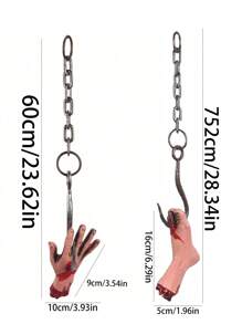 1 Set Halloween Dekorationen Horrorprops Fesseln Haken Abgetrennte Hand Abgetrennter Fuß, Dekorationen für Spukhaus Szene, blutige Horror Halloween Props Gefälschte verstümmelte Gliedmaßen