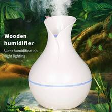 Acoustic Technology Vase Humidifier With 7-Color LED Night Light - Wood Grain And Starry Sky Roof Design, Silent Operation, Automatic Shutdown, USB Power Suitable For Home, Office, Bedroom Decoration, Made Of Plastic Material,Halloween Gifts - 淺色 - 查看 4