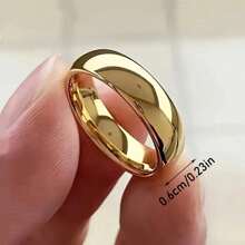1pc Unisex 6mm Classic 18K Gold Plated Stainless Steel Ring, Gold Or Silver Color, Minimalist Smooth Arc Design, Elegant Wedding And Anniversary Jewelry Gift, Durable Non-Fading Stainless Steel Fashion Accessory, Minimalist Luxury Design, Suitable For Engagement Or Wedding Ring, Perfect Choice For Proposal And Engagement