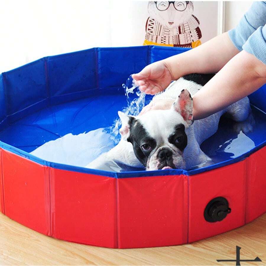 1件装可折叠PVC宠物浴缸 | 加厚材质+圆形设计+排水孔 | 适用于洗澡/戏水/临时猫砂盆