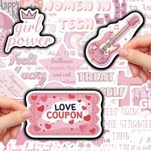 50pcs Pink Graffiti Romantic Quotes Stickers PVC Material Suitable For Luggage Skateboard Storage Cabinet Shelves Electrical Cabinet Helmet Scrapbook Decorative Stickers Matte Finish One-Time Use Perfect For Holiday Gifts!