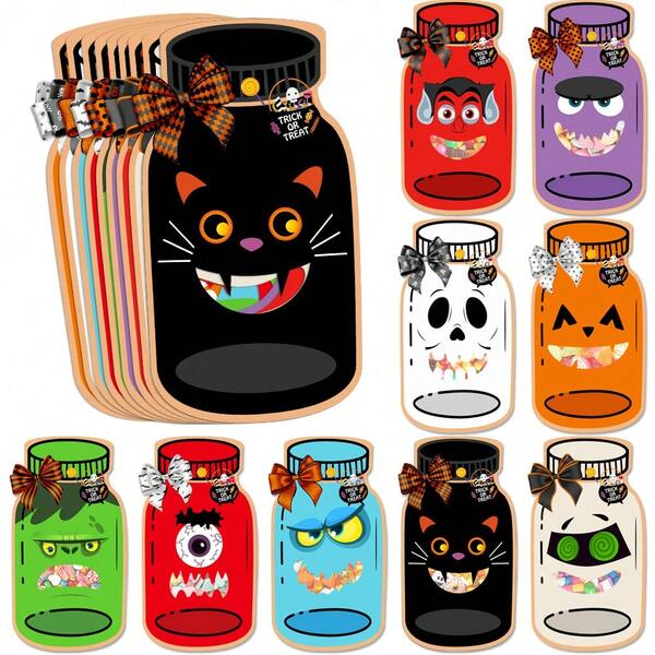 9pcs New Halloween Themed Party Creative Can Shaped Paper Candy Packaging Card Sealing Bag