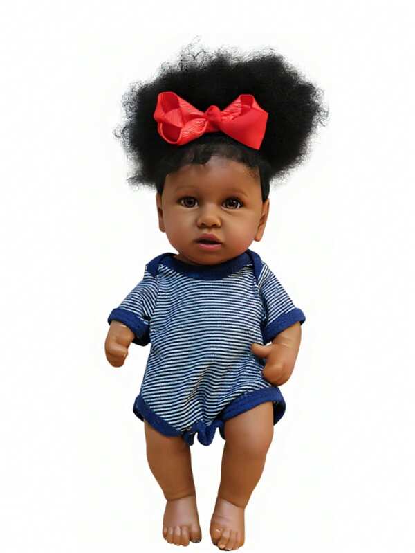 Mini 12 Inch Lifelike Black Skin Reborn Doll, 30cm African American Full Body Vinyl Girl Doll, Realistic Cute Real Baby Handmade Art Doll Toy, Gift For Kids Over 3 Years Old