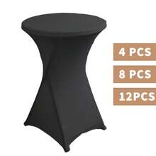eluckya 1/4 Pack Black And White Stretch Cocktail Round Tablecloths, Washable, Round Stretch High Tablecloths, Suitable For Weddings, Holiday Parties, Catering Events, Kitchen Decorations, Christmas Decorations, Banquets, Parties, Fall Decorations, Bridal Showers, Table Decorations, Thanksgiving, Home Décor. - Black - View 2