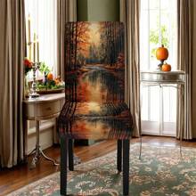 1/4/5/6/7/36 buc Huse de scaun imprimate cu tematică de toamnă, pădure de arțari, pârâu / Set de huse de scaun, potrivite pentru restaurantul de interior, decorarea zilnică modernă a hotelului, decorarea petrecerii, decorarea nunții, decorarea sufrageriei, decorarea bucătăriei, față de masă potrivită pentru mese pătrate, huse elastice pentru scaune care pot fi spălate