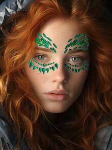 (1 张) 黑色、绿色、黑色和红色脸部水钻贴纸，Y2K 服装派对音乐节闪光宝石眼部和脸部装饰贴纸，透明防水持久逼真自粘水钻贴纸 - 綠色 - 查看 5