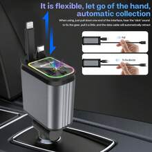 W&O 4-In-1 Fast Car Charger With Extendable 31.5" Cable, USB & Type-C Ports - Compatibility For Phone 16/15/14/13/12/11, Adjustable 180° Plug, Car Charger Fast Charge - Black - View 6
