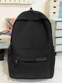 休闲学院风百搭简约拉链大容量背包 - 黑色 - 查看 2