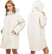 UNIQUEBELLA Rain Jackets For Women Waterproof, Raincoat Long Hooded Rain Coats Outdoor Windbreaker Trench Coat - 升級米色 - 查看 2