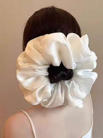 1pc Silky Pleated Satin Hair Scrunchie, High-End Aesthetic Ponytail Holder, Elegant