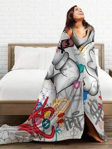 1Pc Kawss Kawaii Kaw Anime Flannel Blanket Gift Cover Blanket, Cozy Plush Flannel Fleece Printed Blanket, Double Blanket, Lightweight Plush, Bed Decoration 50x40inch