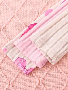 Chatreadl 6pcs/3sets Girls Long Sleeve Sweatshirt & Pants Outfits, Bow, Ribbed Texture, Cute & Warm, Breathable & Comfortable - Multicolor - View 8