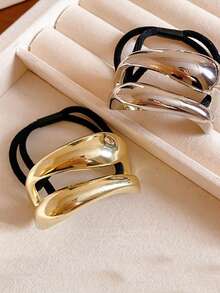 1件/2件/3件简约粗镂空双层金属女士发圈弹性发绳时尚发饰、马尾辫夹、发圈 - 彩色 - 查看 4