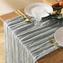 1/6/10 件装灰色 6 英尺/10 英尺/13 英尺粗棉布桌旗波西米亚风薄纱桌旗乡村风透明桌旗，适用于婚礼、生日、婴儿派对、波西米亚风餐桌装饰（灰色）