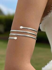 1pc Simple Triple-Layer Hollow Out Metallic Arm Cuff - Gold - View 2