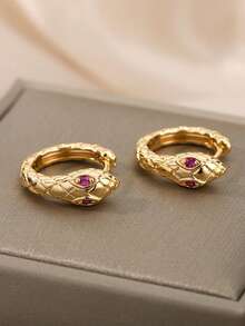 女士复古蛇形吊坠不锈钢耳环，18k 镀金防褪色环形耳环，派对婚礼珠宝度假配饰，万圣节圣诞节礼物 - 多款 - 查看 11