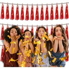3P Metallic Fringe Tassel Banner Garland Foil Tinsel Streamer Wall Hanging Curtain Backdrop Banner For Parade Floats, Graduation Decorations, Father's Day Party Decoration(Silver)Halloween Christmas New Year - 紅色 - 查看 6