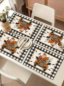 1 pièce Chemin de table imprimé avec motif d'Halloween, 4/6/8 pièces de sets de table imprimés de graphiques d'Halloween, convient pour les fêtes, anniversaires, dîners, décoration de cuisine/salle à manger, décoration de maison et de table pour toutes les saisons