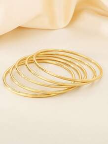 1-12pcs Vintage Minimalist Gold/Silver Round Metal Stackable Bangle Bracelets