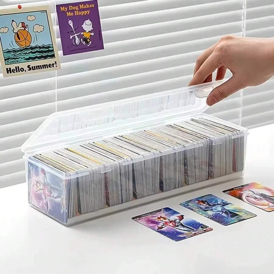 Caja organizadora compartimentada de plástico transparente con capacidad para más de 550 tarjetas de juego, caja de almacenamiento portátil con divisor ajustable para tarjetas - Solo caja - Ver 1