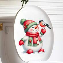 Adesivo per WC con personaggio cartoni animati adorabile con cappello natalizio - modello gufo, orso o pupazzo di neve, rimovibile, autoadesivo, finitura opaca, ideale per decorare il bagno, coprisedie del wc, decorazione natalizia | Disegno giocoso | Facile da installare, decorazione natalizia