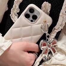 【人気の新製品】新しい荔榴柄のダイヤモンドキルティングケース、i Phone  17 17air 17pro 17pro max 14/16E 16 Pro Maxに適しています。ハート型のリボン付き電話カバー、12/13/14/15モデル用の衝撃防止保護ケース。 - 茶色 - チェックする 8