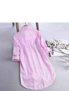 Women's Oversized Striped Long Sleeve Comfortable Shirt - 粉色 - 查看 6