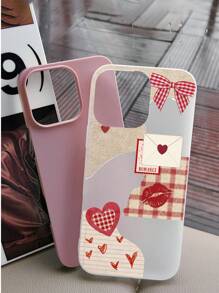1 pieza Funda de teléfono suave 2 en 1 a prueba de golpes y resistente al agua, con diseño de corazón rosado pastel, compatible con Apple