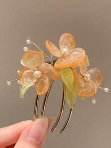 1个中国风花卉发梳，优雅牡丹花造型，女士发饰，传统中式发簪，发髻造型器，发髻发片，发型设计发夹，学习用品，发饰，头部饰品