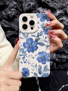 1pc Flower Pattern Full Coverage Shockproof TPU Phone Case Compatible With IPhone Apple 16, 15, 14, 13, 12, 11 Pro Max, Blue - Multicolor - View 2