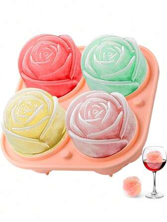 1/2 pièces Moule à glace rose à 4 trous, moule en silicone multifonctionnel élégant en forme de rose pour faire des glaçons, des chocolats, décorer des gâteaux et autres préparations pour fête. Accessoires de cuisine créatifs.