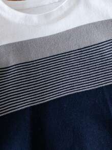 1pc Boys' Collegiate Striped Lightweight Knit Pullover Sweater, Suitable For School In Spring And Autumn - Navy Blue - View 5