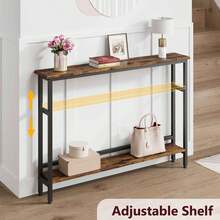 5.9"W Narrow Console Table, 2 Tier Skinny Behind Couch Table For Living Room, Slim Sofa Table With Adjustable Shelf, Industrial Hallway Table For Entryway, Foyer - Brown - View 5
