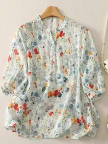 قميص نسائي كاجوال برسومات زهرية على كامل السطح، صيفي