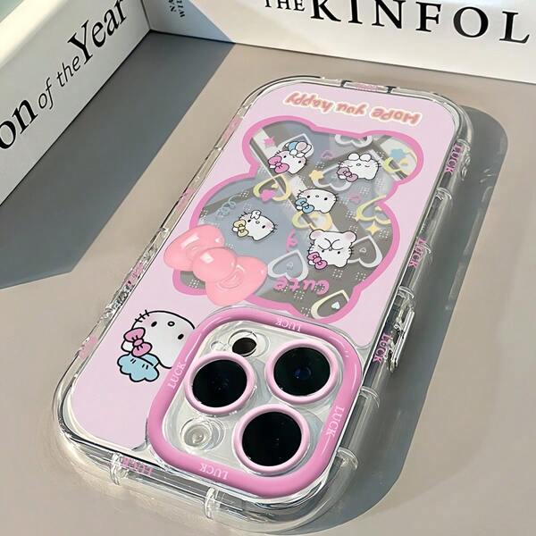 Sanrio Set da 3 Custodie per Telefono con Motivo Gatto KT Compatibili con 16 Pro Max, 15, 14, 13, 12, 11 Pro, XS, XR, Morbido Silicone Antiurto Specchio sul Retro