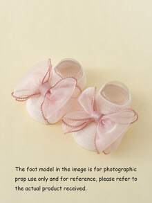 1 par Bebé con diseño de lazo Calcetines & 1 pieza Banda de pelo - Rosa Pálido - Ver 3