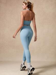 NcmRyu 1套女士性感露背吊带背心和紧身裤运动套装 - 藍色 - 查看 2