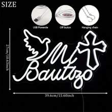 Mi Bautizo LED Neon Sign, USB Powered Wall Hanging Push Button Multicolor Neon Light For Baptism, Birthday, Bedroom Decor, Garden, Party, Christmas – Plastic Material Without Battery