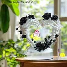 1pc 2D Flat Boho Skeleton Hand With Black Rose Acrylic Desktop Decor - Gothic Floral Art, Suitable For Home, Office Or Holiday Gift, Versatile Creative Decoration