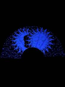 13 Inch Fluorescent Folding Fan - Glow-In-The-Dark Gothic Sun & Moon Constellation Design, Vibrant Rainbow & Leopard Print Fan,Large Black PP Material For Halloween, Raves, Clubs, Concerts, Themed Parties, Cosplay, Costume Props, Gifts, And Dance Events, Halloween Decorations, Without Battery