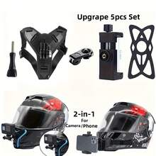Juego de 5 piezas de soporte para casco - Soporte para teléfono de motocicleta, soporte para cámara de acción, tirador en primera persona - Para conducción al aire libre, transmisión en vivo, grabación de video. Soporte ajustable para teléfonos móviles y cámaras de acción. Soporte de instalación en el casco para motocicletas. Almohadilla antideslizante de silicona, soporte para cámara de acción. - Multicolor - Ver 5