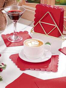 5x5英寸红色鸡尾酒餐巾纸，一次性饮料甜点餐巾纸，适用于圣诞节、生日、婚礼和其他节日 - 紅色 - 查看 6