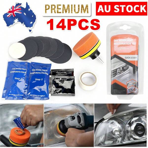 14PCS Car Headlight Restoration Kit Polishing Sanding Cleaning Repair Tools Set 14PCS Car Lens Headlight Restoration Kit Polishing Sanding Cleaning Repair Tool