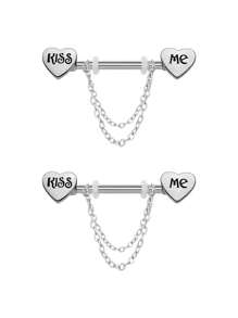 CIZME Set de 2 piezas de anillos colgantes para pezones de 14G para mujeres, de acero inoxidable con palabra de fantasía, corazón, mariposa, CZ, flor, barra de 16mm y cadenas, anillos para pezones sexy y lindos, joyería de perforación