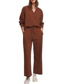 Cakulo Womens Sweatsuits 2 Piece Lounge Sets Fall Outfits Wide Leg Jogger Sweat Pants Loungewear Set Track Suits