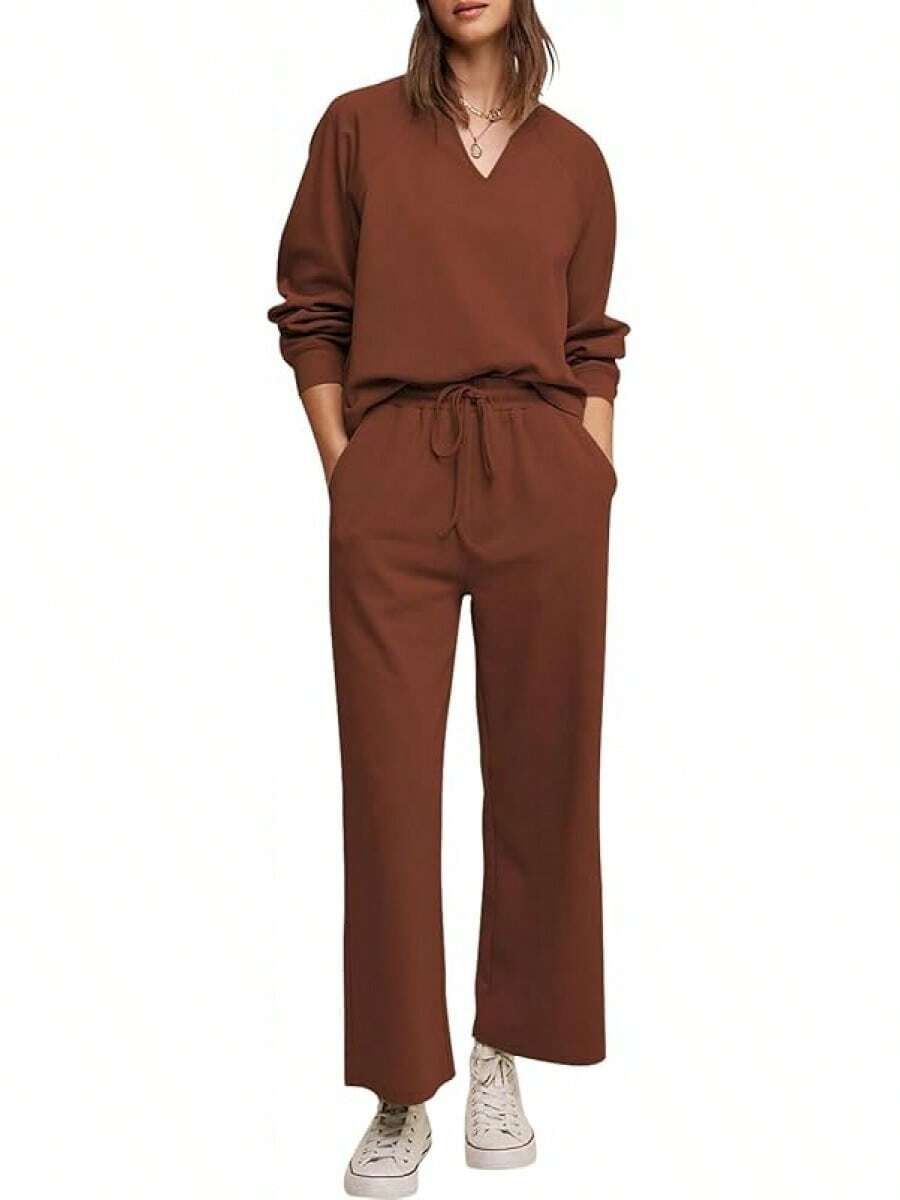 Cakulo Womens Sweatsuits 2 Piece Lounge Sets Fall Outfits Wide Leg Jogger Sweat Pants Loungewear Set Track Suits